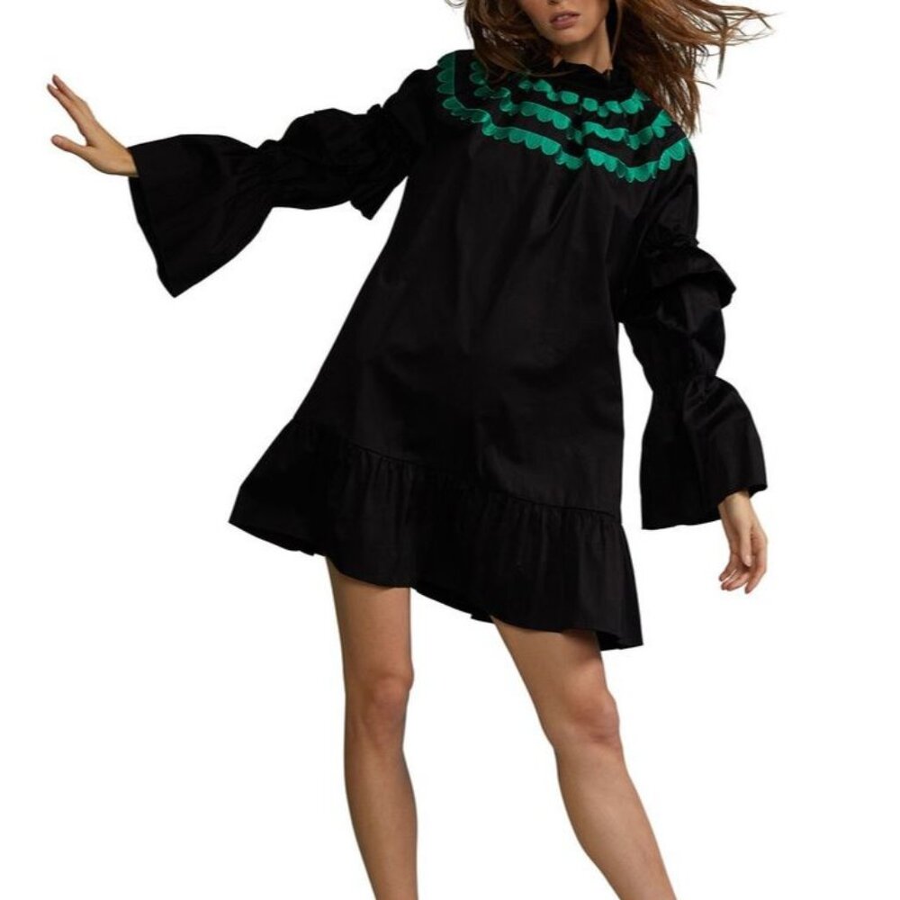Cynthia Rowley NWT Eden Scallop Embroidered Mini Dress in Black size XS